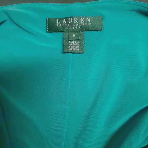 Lauren Ralph Lauren short sleeve Teal ruched drape front waterfall neck dress 6 - Picture 5 of 7